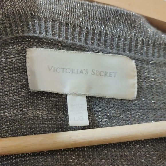 Victoria's Secret Shimmer Sparkle Cardigan Ruffle Metallic Longline Gray Large L - Picture 7 of 9